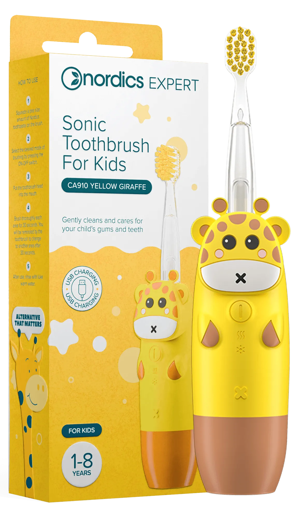 Nordics elektriskā zobu birste bērniem ar USB lādētāju Yellow Giraffe