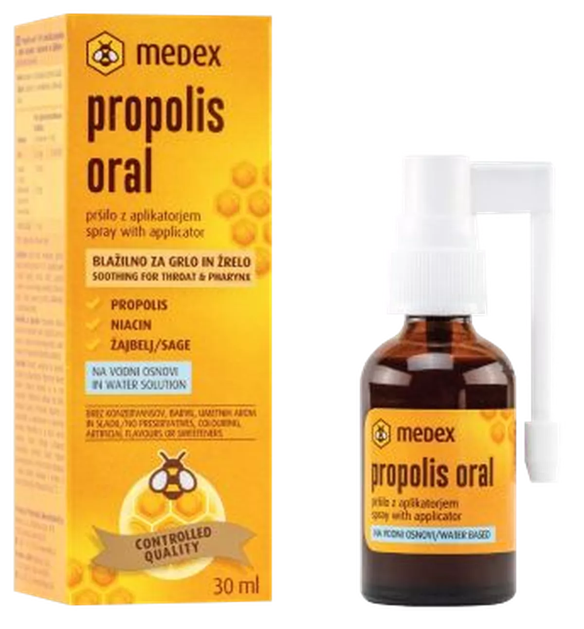 Medex uztura bagātinātājs Propolis Oral - 10% propolisa ekstrakts ūdens šķīdumā ar niacīnu un salviju, 30ml
