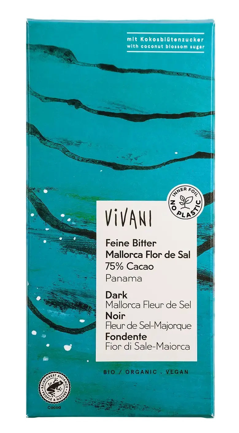 Vivani BIO tumšā šokolāde 75% ar sāli Fleur de Sel, 80g