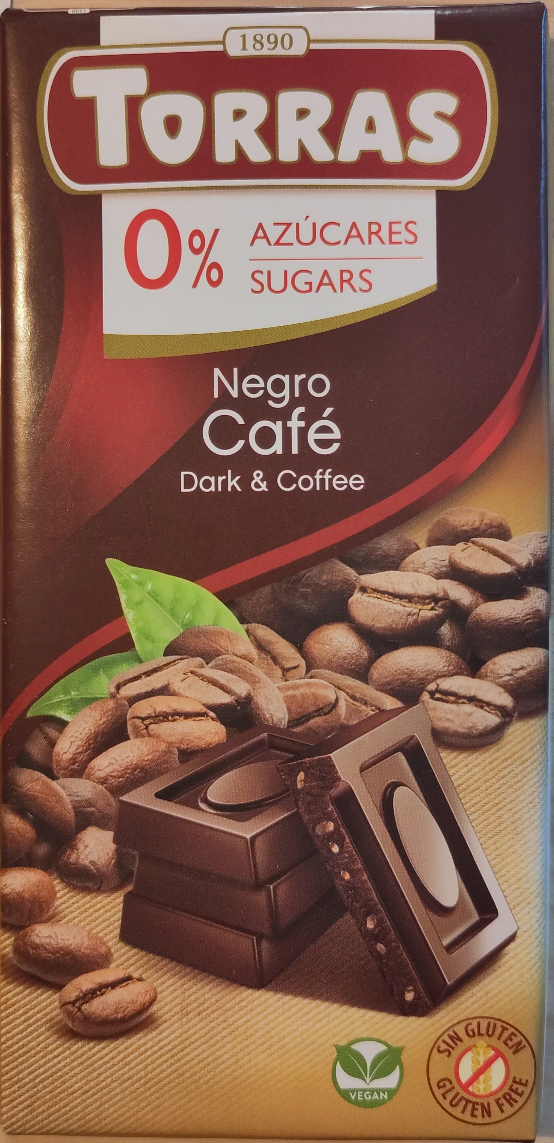 Torras tumšā šokolāde ar kafiju, bez pievienota cukura, 75g