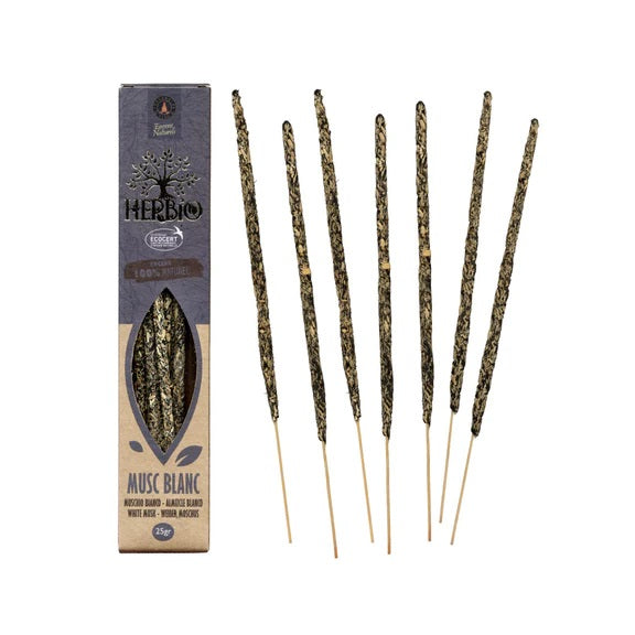Herbio ar rokām darināti smaržkociņi ar baltā muskuss aromātu "White Musk", 25g