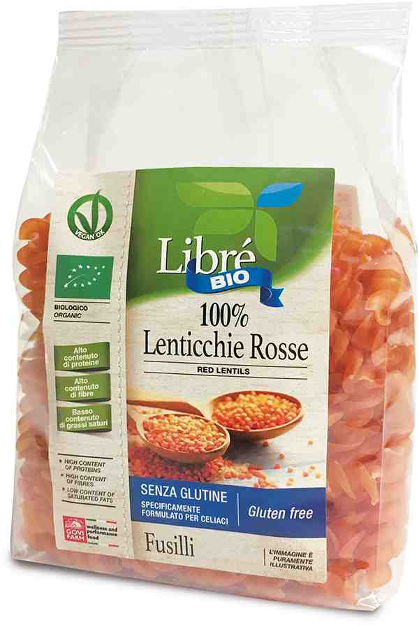 Libre BIO bezglutēna sarkano lēcu makaroni Fusilli, 250g