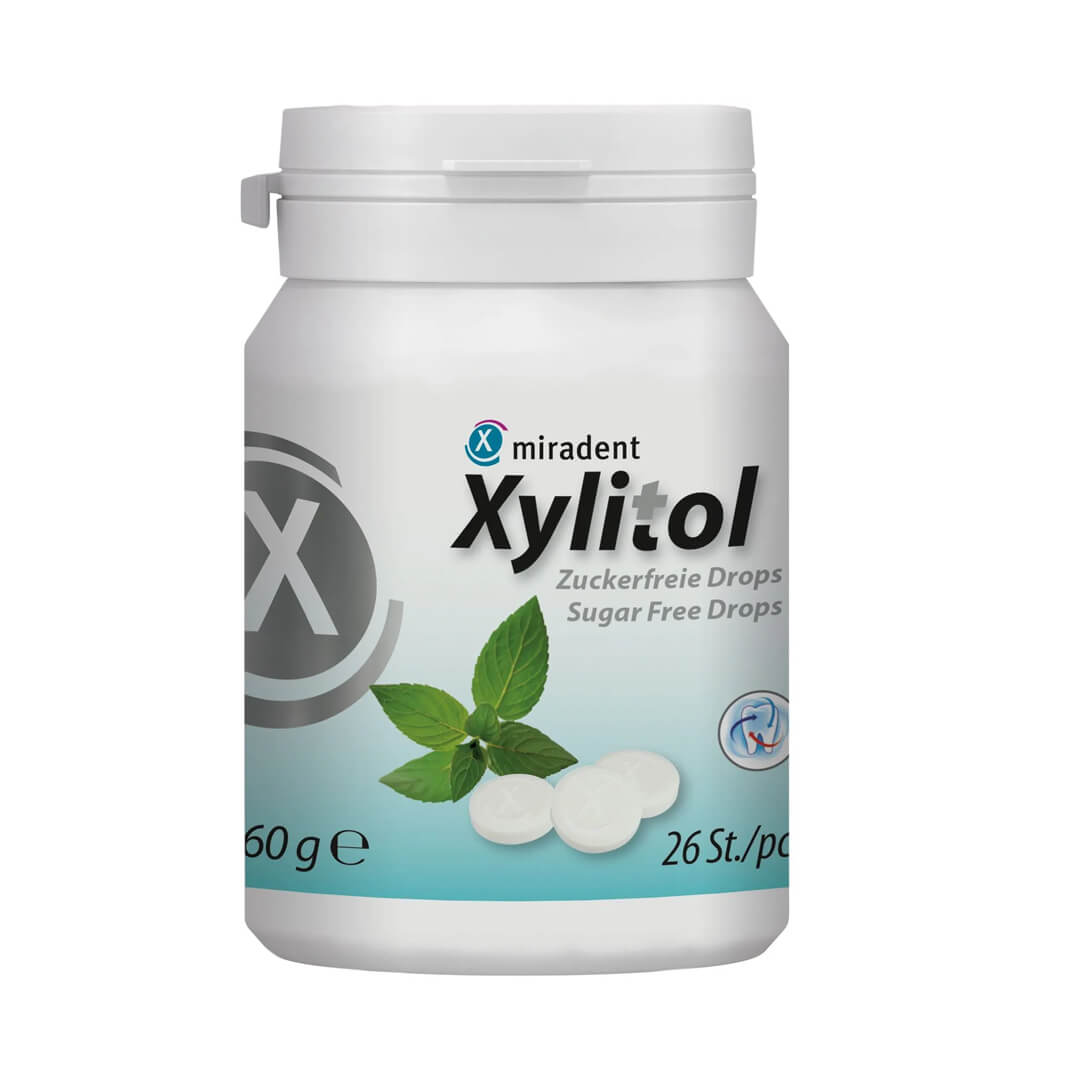 Miradent Xylitol piparmētru sūkajamās konfektes ar ksilitolu, 26gb