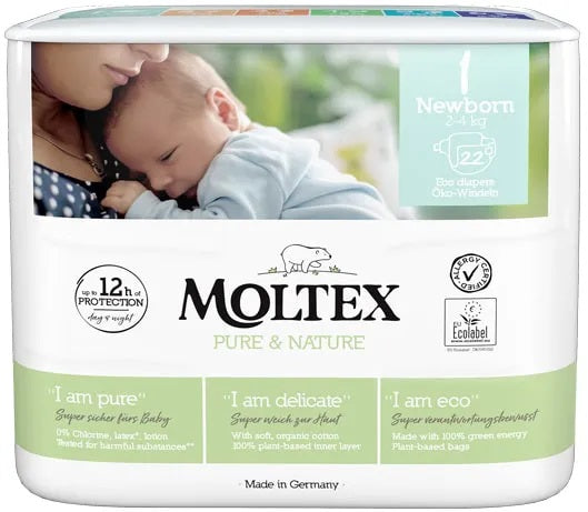 Moltex eko autiņbiksītes jaundzimušajiem 2 - 4 kg, 22gb.