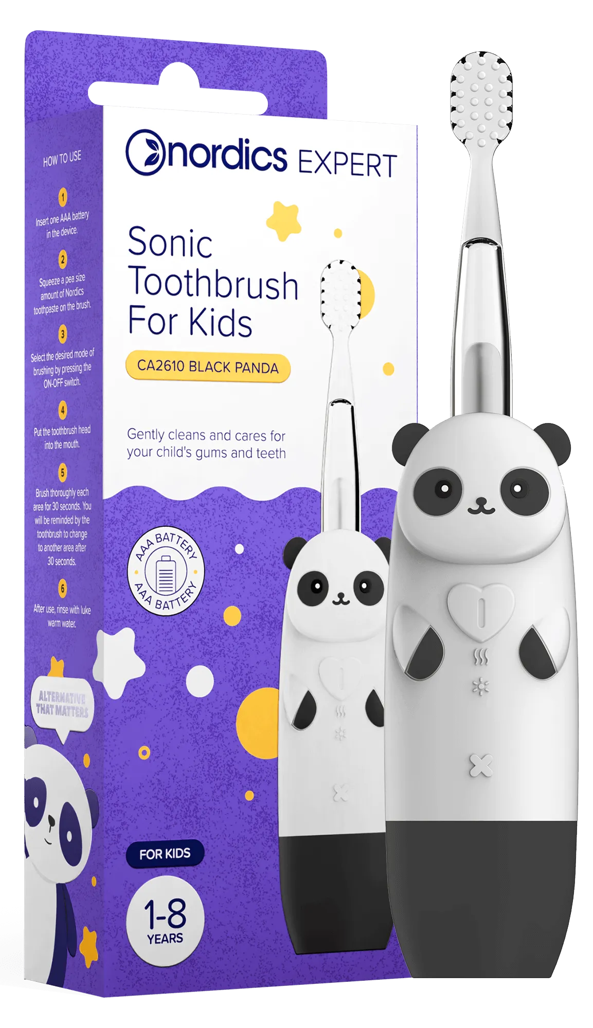 Nordics elektriskā zobu birste bērniem Black Panda