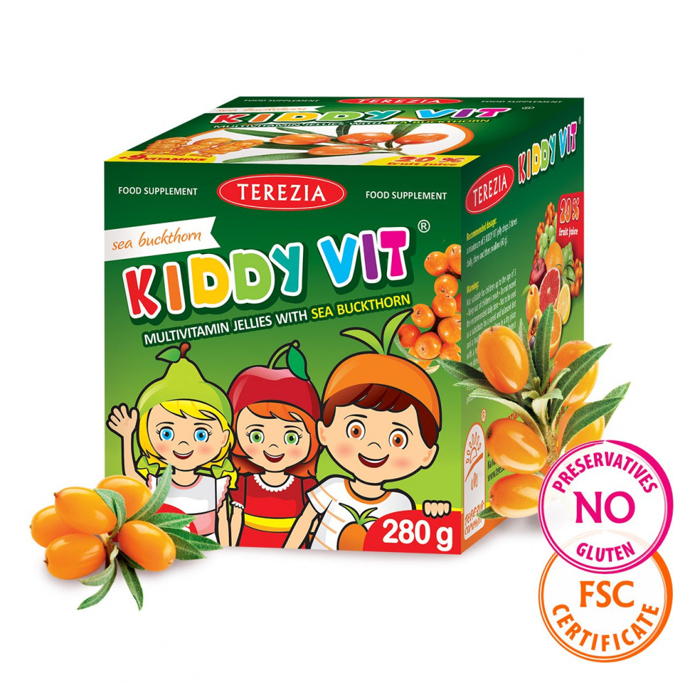 Terezia uztura bagātinātājs bērniem KIDDY VIT oriģinālais (multivitamīnu želejas figūriņas ar smiltsērkšķiem), 70gb.