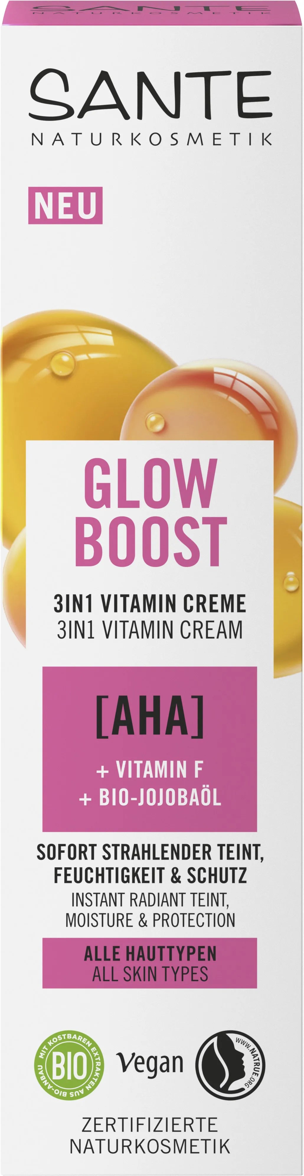 Sante Glow Boost 3in1 Vitamin mirdzumu piešķirošs sejas krēms ar AHA, 30ml