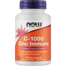 NOW Foods uztura bagātinātājs C-1000 Zinc Immune (vitamīns C ar cinku), 90 kaps.